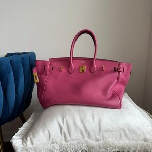 Hermes Fuchsia Leather Satchel with Gold Hardware